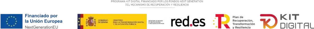 Logotipos del programa Kit Digital, Unión Europea, Gobierno de España, red.es y Plan de Recuperación, Transformación y Resiliencia.